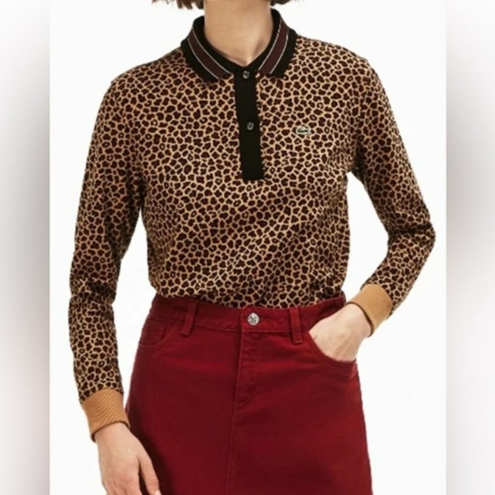 Lacoste Cheetah Print long Sleeve Polo Shirt